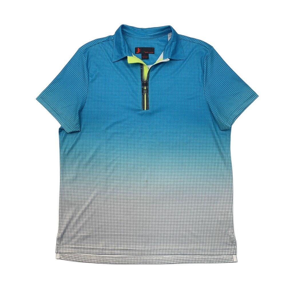 Jamie Sadock Polo Shirt Mens Large Blue White Checkered 1/4 Zip Performance Golf